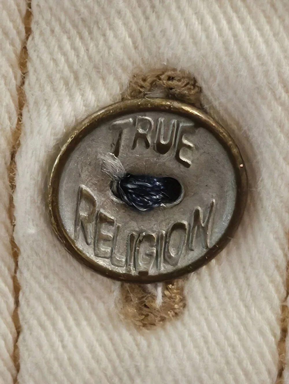 True Religion Button-Down Denim Work Shirt - Cream White - Size Large